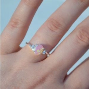 {Size 8} Pink Opal and Diamonds Ring